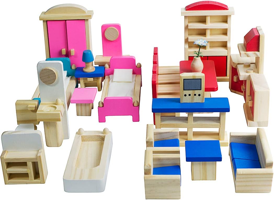 Buy Seanmi Wooden Dollhouse Furniture - 5 Sets, 1:12 Scale Doll House
